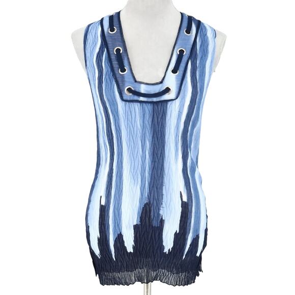 Alberto Makali Tops - Alberto Makali Top Womens Small Blue Sleeveless Blouse Stretch Crinkle Fabric